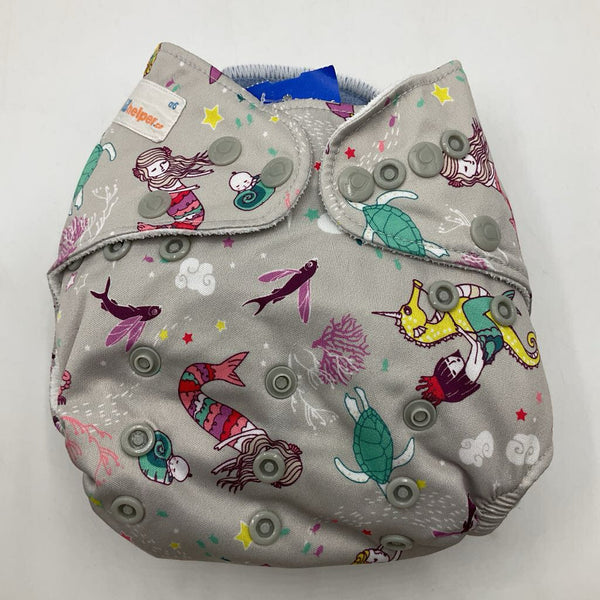 Size OS: Little Helpers Grey Mermaids & Sea Horses Adjustable Snap Reusable Diaper w/ Liners
