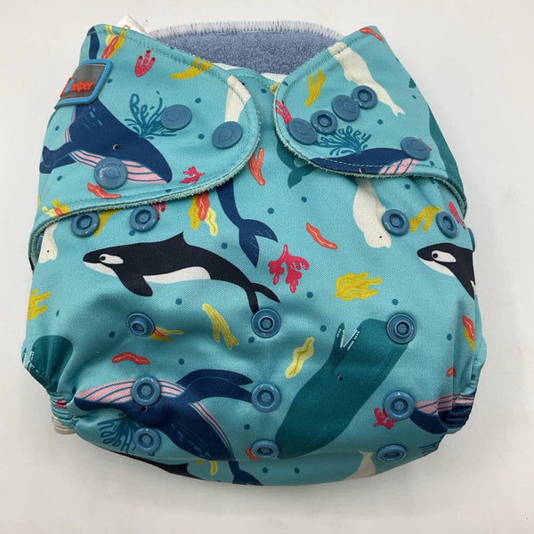 Size OS: Little Helpers Ocean Blue Whales Adjustable Snap Reusable Diaper w/ Liners