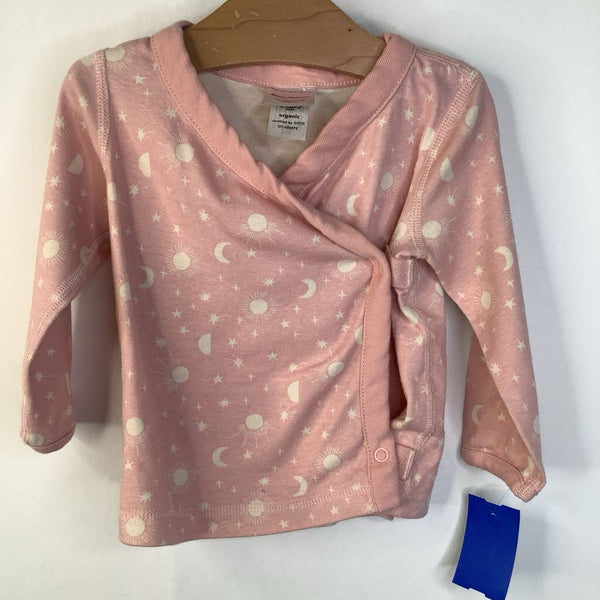Size 6-12m: Hanna Anderson Light Pink/Space Print Long Sleeve Wrap Shirt
