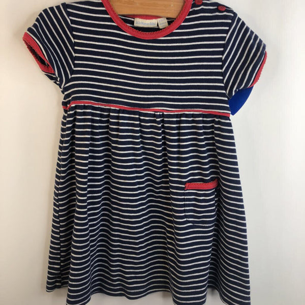 Size 3-4: JoJo Mama Bebe Blue & White Striped Short Sleeve Dress