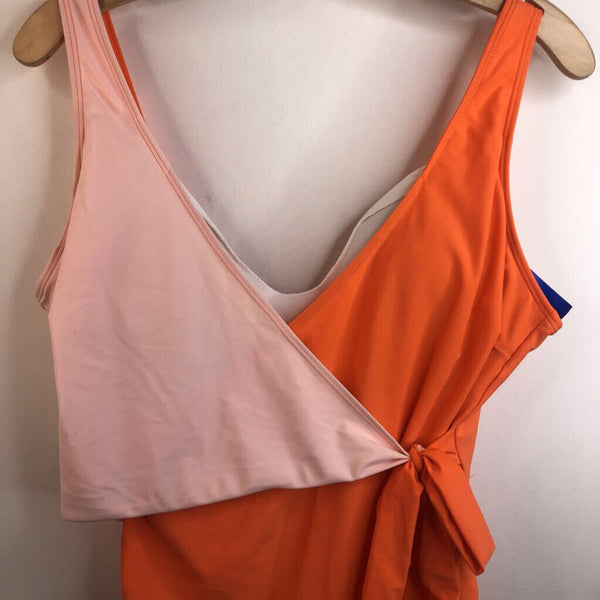 Size XL: Orange Pink Wrap V-Neck Tank 1pc Swimsuit