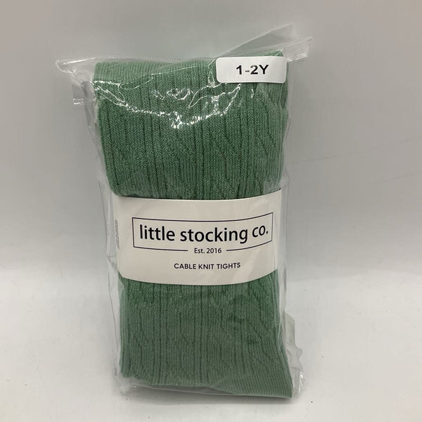 Size 12-24m: Little Stocking Co. Green Cable Knitted Footed Tights NEW