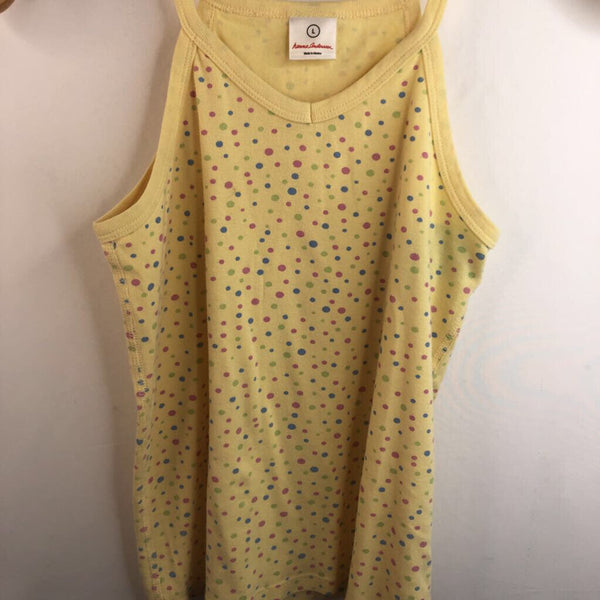 Size L: Hanna Andersson Pale Yellow Green/Pink/Green Polk-a-Dot Tank Top