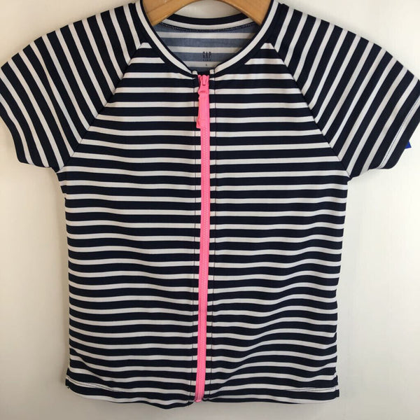 Size 10: Gap Navy Blue & White Striped Zp-up Short Sleeve Swim Shirt