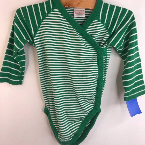 Size 18-24m (80): Hanna Andersson Green & White Striped Wrap Long Sleeve Onesie