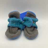 Size 3m: Zutano Grey, Blue & Teal Fleece Soft Shoe Booties