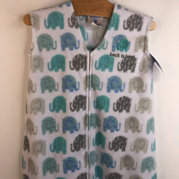 Size M: Halo White Blue/Green Elephants Fleece Sleepsack