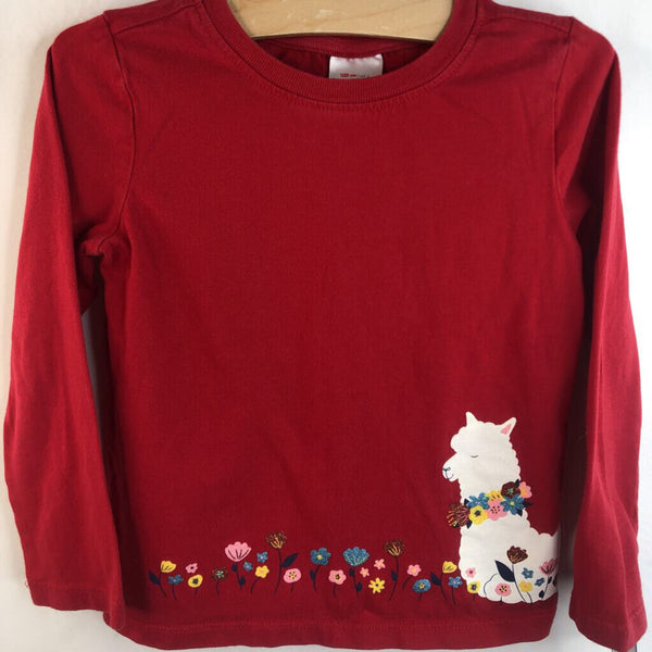 Size 4 (100): Hanna Andersson Red Llama and Flower Long Sleeve T