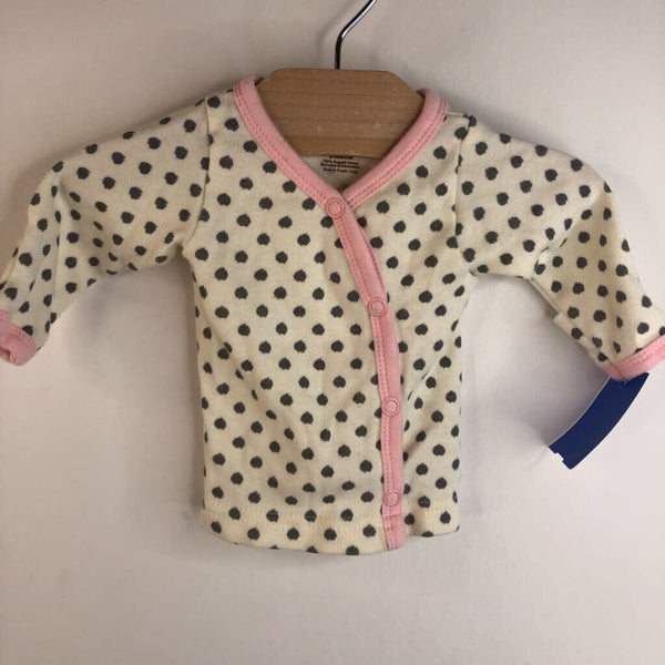 Size Preemie: Touched by Nature White Grey Polk-a-Dot Snap Long Sleeve t