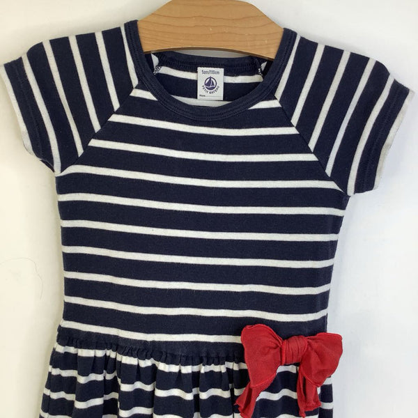 Size 5: Petit Bateau Blue & White Striped Short Sleeve Dress