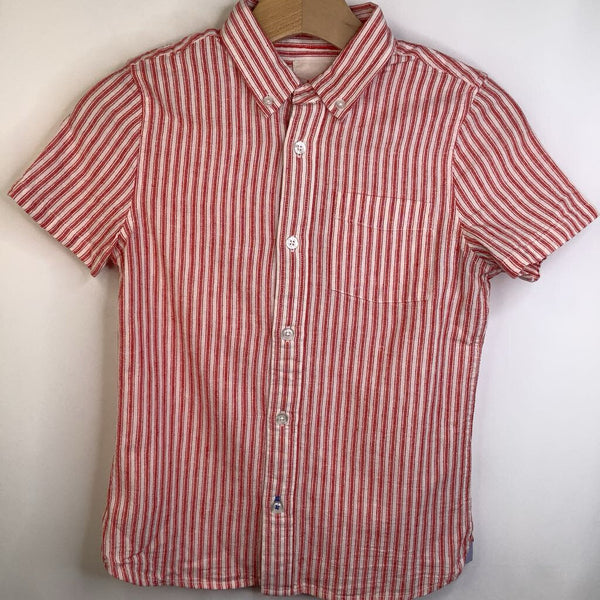 Size 9-10: Mini Boden Red & White Pin Striped Collared Short Sleeve Button-up Shirt