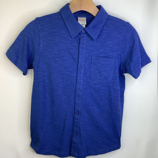 Size 8 (130): Hanna Andersson Blue Collared Short Sleeve Button-up Shirt