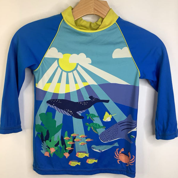 Size 7-8: Mini Boden UPF 40+ Blue Ocean Day Long Sleeve Swim Shirt