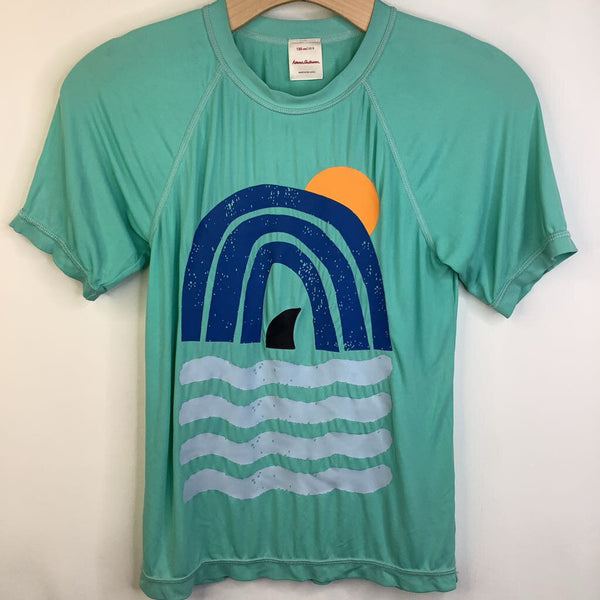 Size 8 (130): Hanna Andersson Turquoise Rainbow Ocean Short Sleeve Swim Shirt
