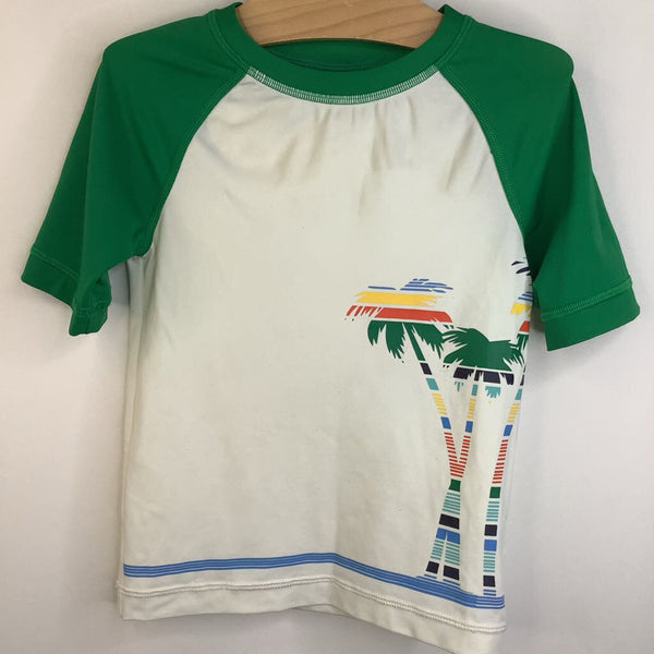 Size 4 (100): Hanna Andersson White & Green Palm Trees Short Sleeve Swim Shirt