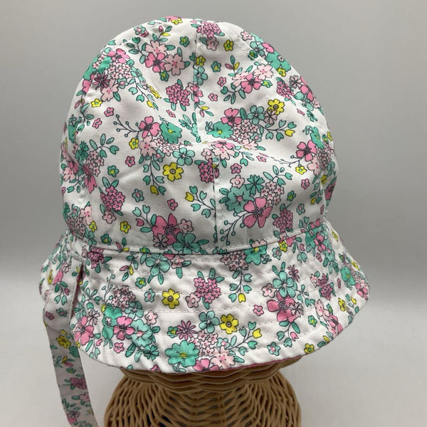 Size S: White Floral/Pink White Polk-a-Dot Reversable Sun Hat
