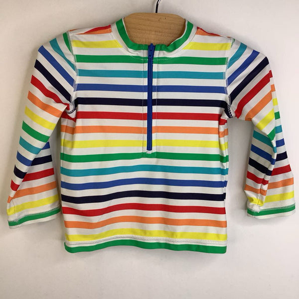 Size 6-12m: Primary White Rainbow Striped Long Sleeve Swim Shirt
