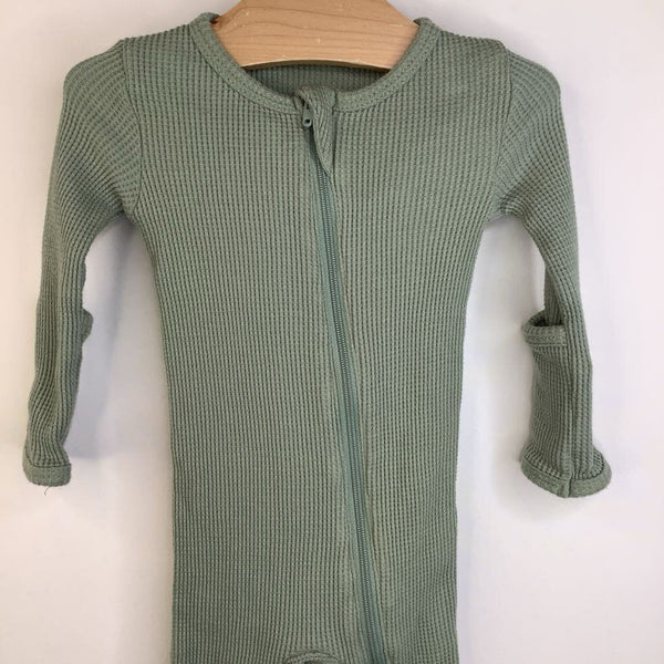 Size 3-6m: Spearmint Love Sage Green Waffle Long Sleeve Footed PJS