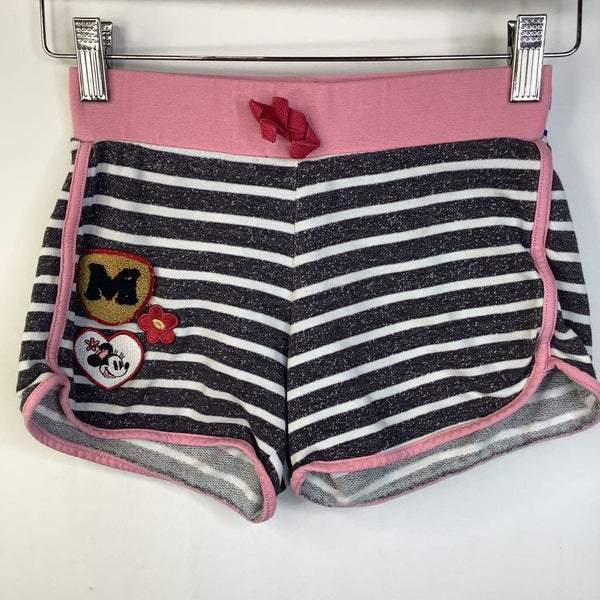 Size 10 (140): Hanna Andersson Disney Grey & White Striped Minnie Patches Comfy Shorts