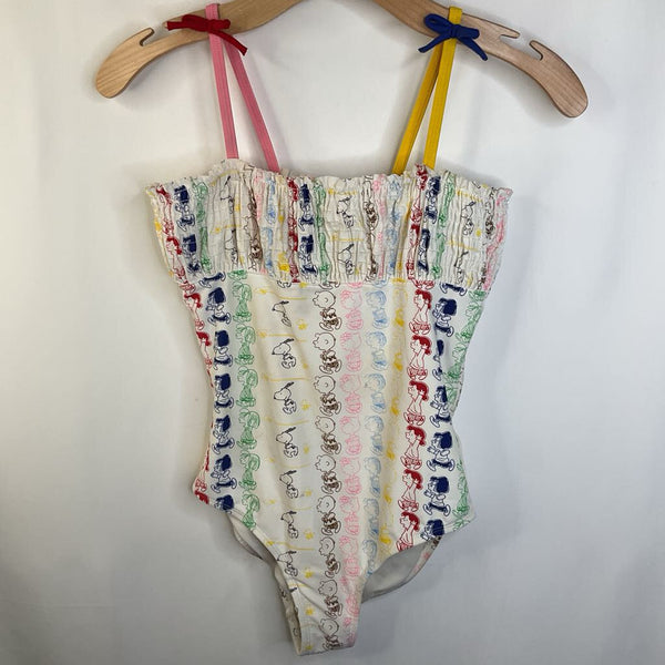 Size 12 (150): Hanna Andersson Peanut White Colorful Characters Tank 1pc Swimsuit REDUCED