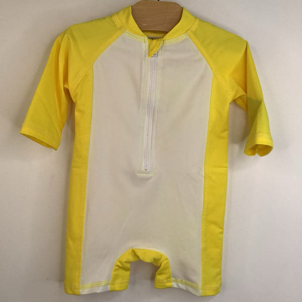 Size 3-6m: Cuddle Club UPF 50+ Yellow & White Long Sleeve Rash Guard Swim Suit