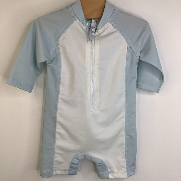 Size 3-6m: Cuddle Club UPF 50+ Light Blue & White Long Sleeve Rash Guard Swim Suit NEW w/ Tag