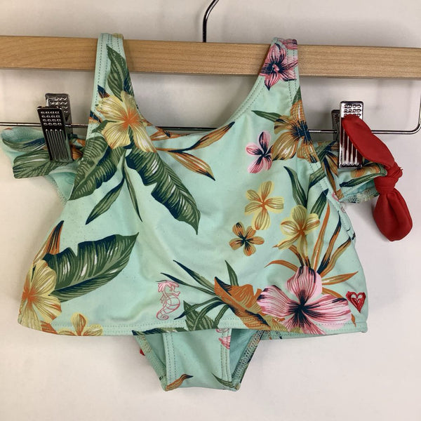Size 9-10: Roxy Blue/Colorful Tropical Flowers 2pc Swim Suit