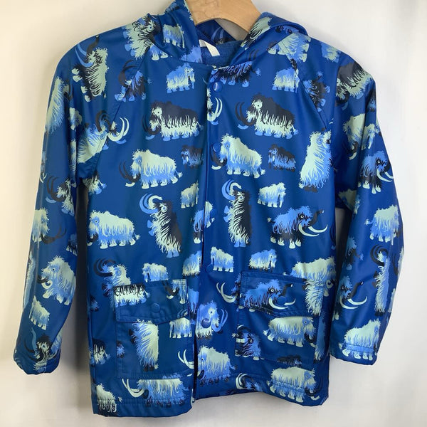 Size 7: Hatley Blue Wooly Mammoths Terry Cloth Lined Rain Coat