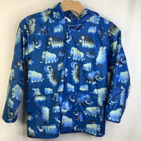 Size 7: Hatley Blue Wooly Mammoths Terry Cloth Lined Rain Coat