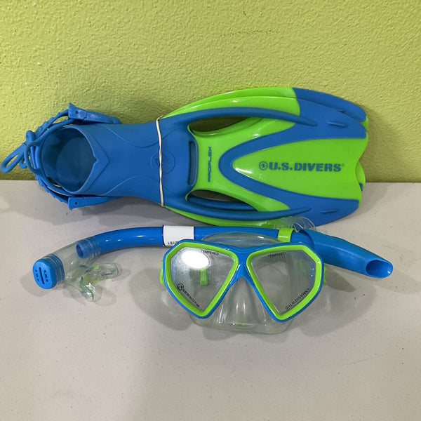U.S. Divers Blue/Green Junior Snorkel Set