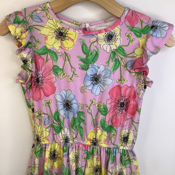 Size 10-12: BCB Pink/Colorful Flowers Ruffle Sleeve Dress