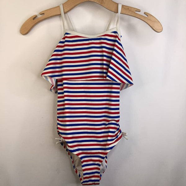 Size 8 (130): Hanna Andersson Red/White/Blue Striped 1pc Swim Suit