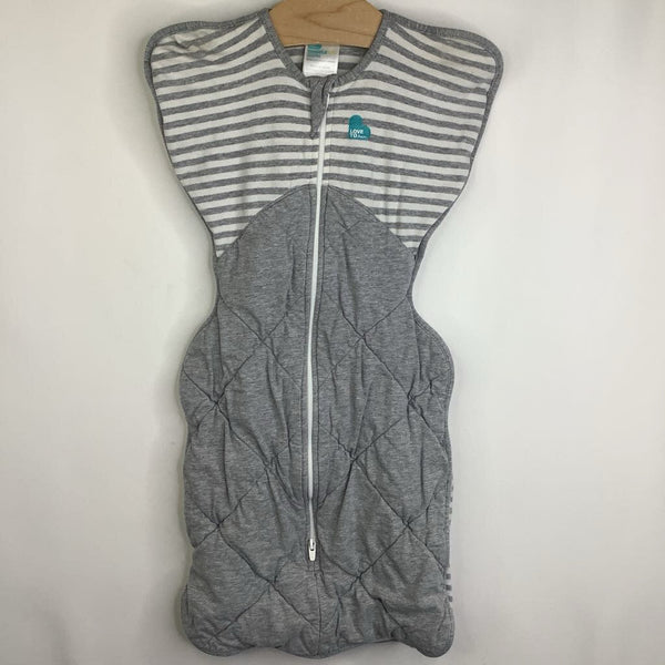 Size M: Love to Dream Grey & White Striped Quilted Sleepsack