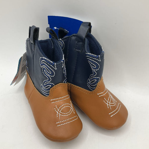 Size 9-12m: Stepping Stones Navy Blue & Brown Velcro Cowboy Boots NEW w/ Tag