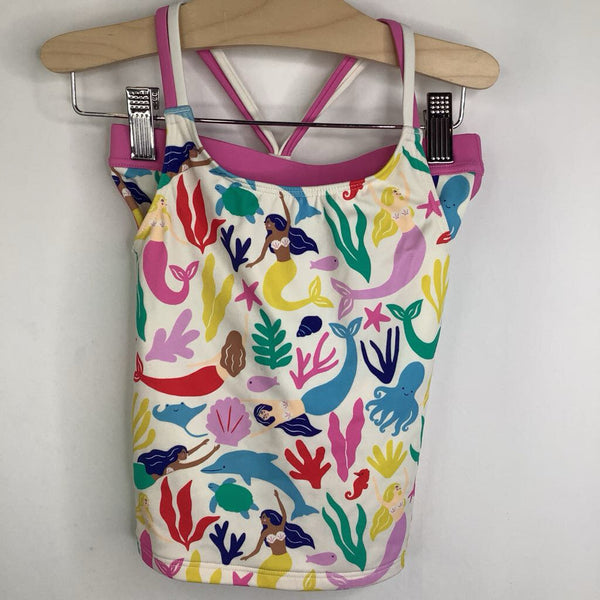 Size 6-7: Boden White Colorful Mermaid Tank Top 2pc Swimsuit