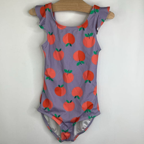 Size 6-7 (120): Hanna Andersson Lavender Peaches Ruffle Tank 1pc Swimsuit