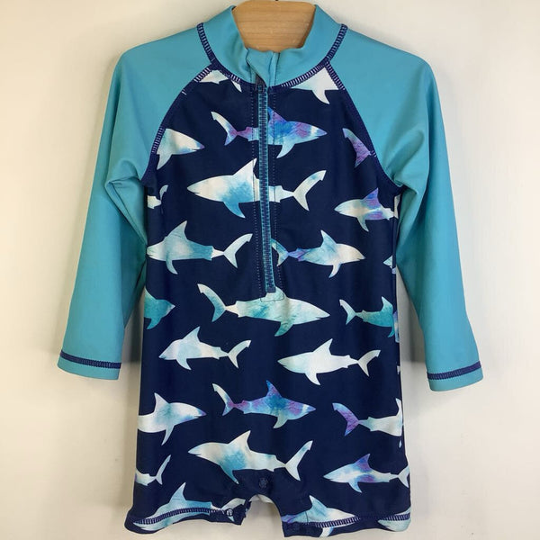 Size 9-12m: Andy & Evan Blue Shark Long Sleeve Rash Guard Swimsuit