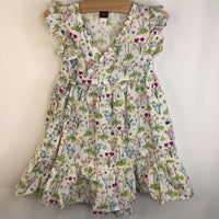 Size 3: Tea Collection White Colorful Flowers Wrap Ruffle Short Sleeve Dress