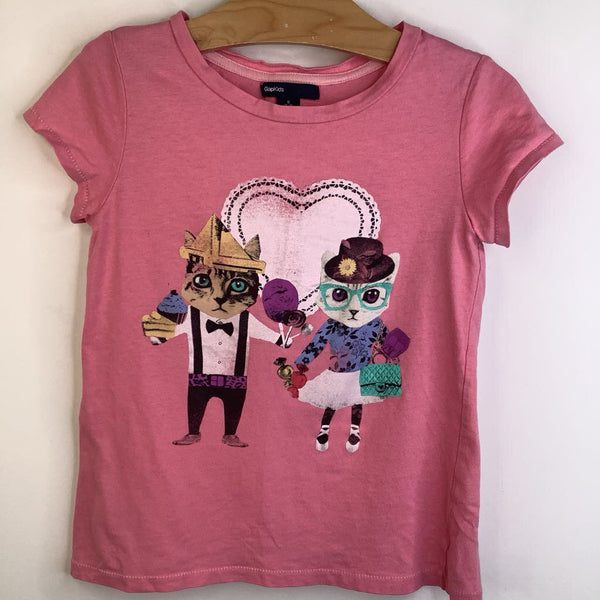 Size 6-7: Gap Pink Heart/Cats T-Shirt