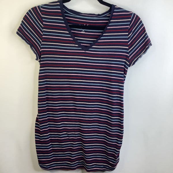 Size XS: Isabel Navy Blue Pink/Blue Striped V-Neck T-Shirt