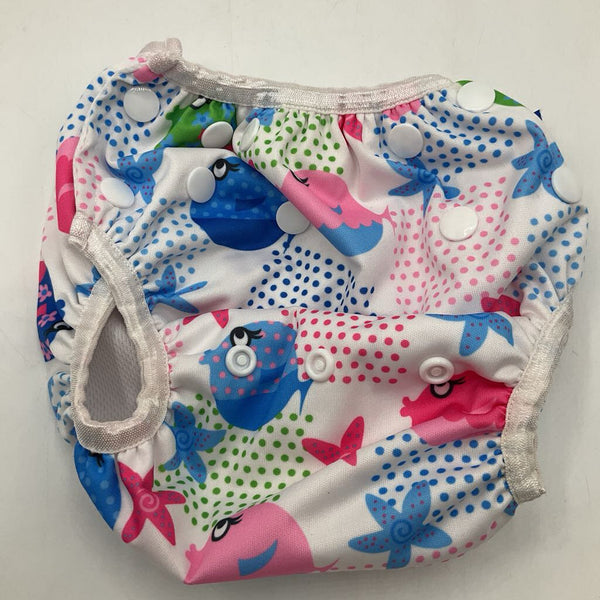Size OS: Alva Baby White Pink/Blue Fish Snap Adjustable Swim Diaper