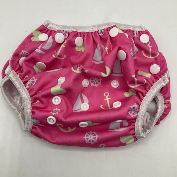 Size OS: Alva Baby Pink Anchors and Boats Snap Adjustable Swim Diaper
