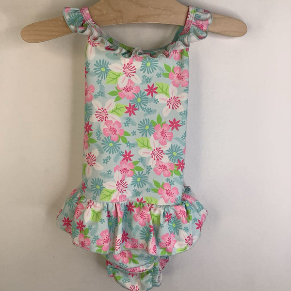 Size 2: Iplay UPF 50+ Light Blue Pink Flowers Tank 1pc Swimsuit w/ Swim Diaper