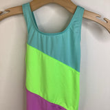 Size 10: Turquoise, Green & Lilac Tank 1pc Swimsuit