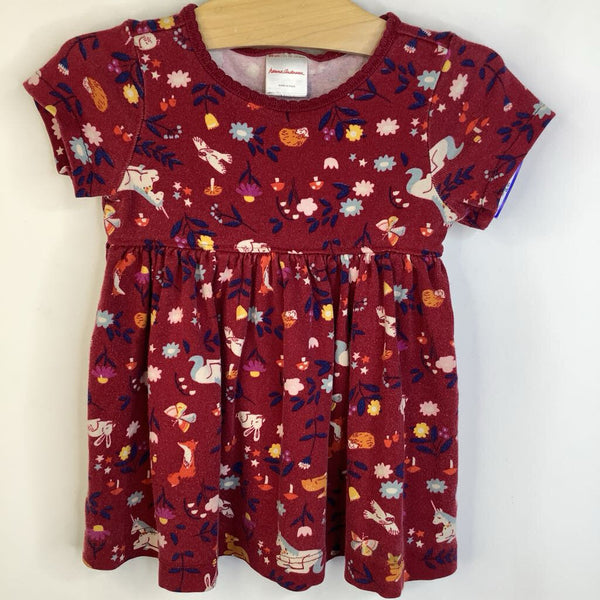 Size 18-24m (80): Hanna Andersson Red Unicorns Floral Short Sleeve Dress