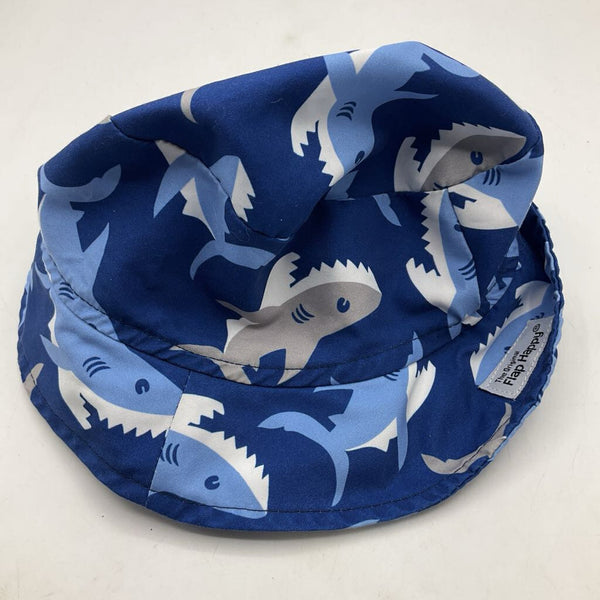 Size M: Flap Happy Blue Sharks Sun Hat