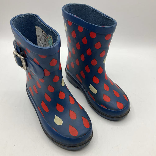 Size 6: Oaki Blue Red Rain Drops Rain Boots