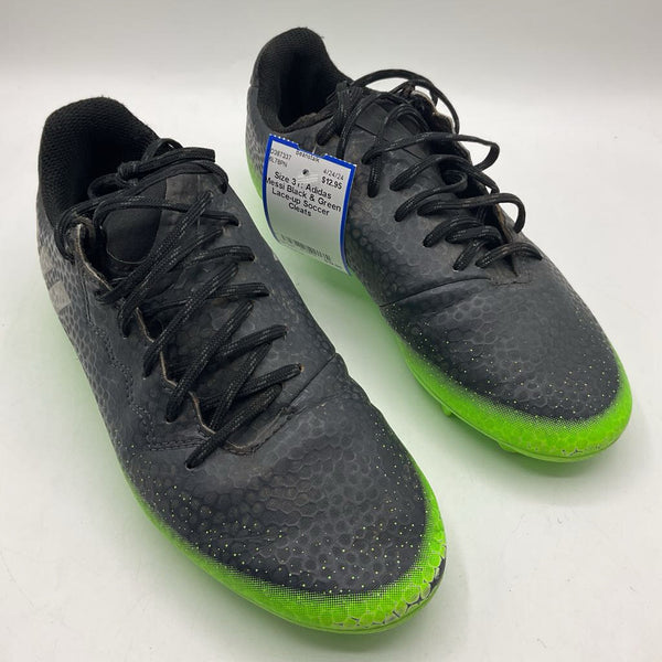 Size 3Y: Adidas Messi Black & Green Lace-up Soccer Cleats