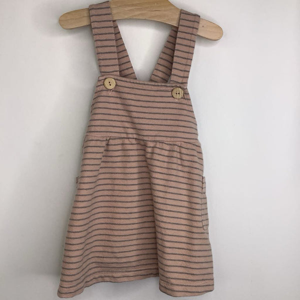 Size 9-12m: Bean Pink & Grey Striped Overall Dress