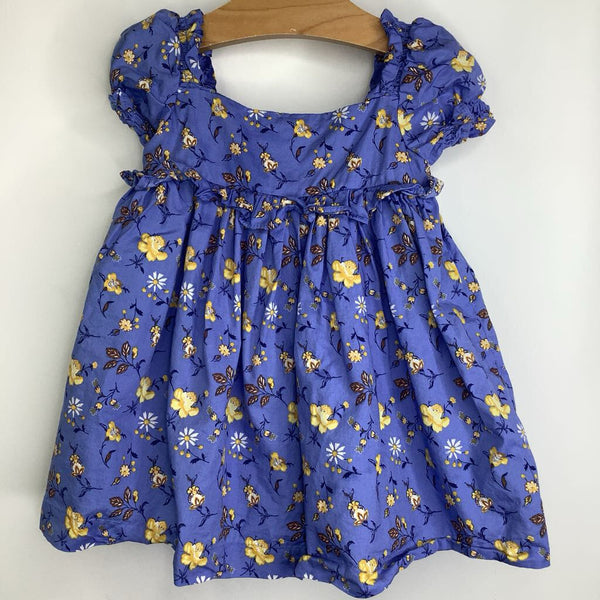 Size 6-12m: Janie and Jack Periwinkle Blue Yellow Flowers Short Sleeve Dress w/ Bloomers
